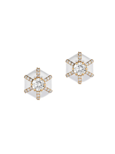 Shop Goshwara Women's Queen 18k Yellow Gold, Diamond, & Enamel Hexagonal Stud Earrings