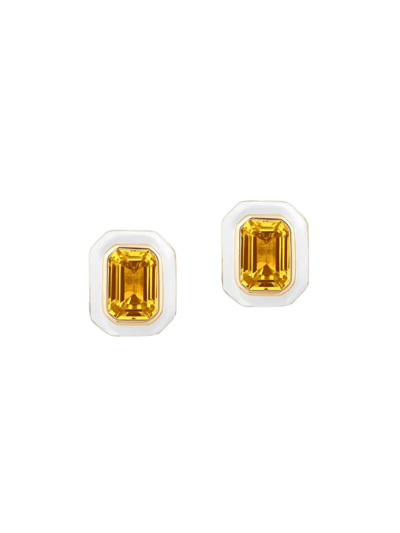 Shop Goshwara Women's Queen 18k Yellow Gold, Citrine, & Enamel Stud Earrings