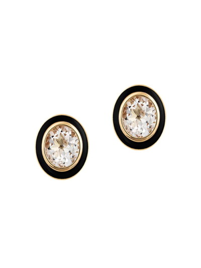 Shop Goshwara Women's Queen 18k Yellow Gold, Rock Crystal, & Enamel Oval Stud Earrings