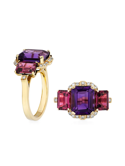 Shop Goshwara Women's Gossip 18k Gold, Diamond, Amethyst & Garnet Cocktail Ring In Purple
