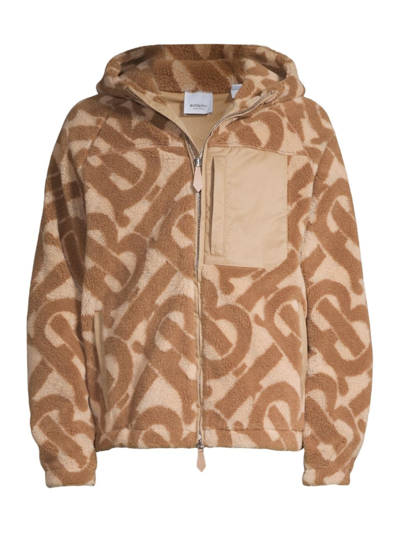 Burberry Monogram Fleece Jacquard Hooded Top Soft Fawn