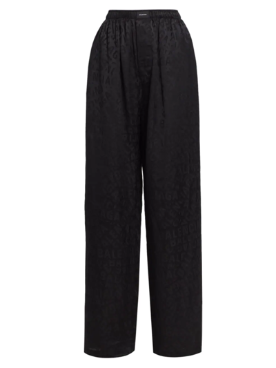 Shop Balenciaga Women's Logo Silk Pajama Pants In Black