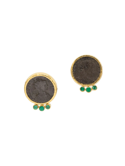Shop Gurhan Women's Antiquities 24k Yellow Gold, Roman Coin, & Emerald Drop Earrings
