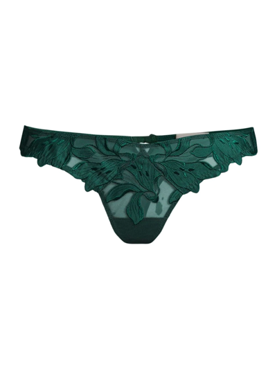 Shop Fleur Du Mal Women's Lily Lace Thong In Evergreen