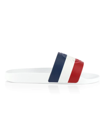 Shop Moncler Men's Basile Stripe Logo Slide Sandals In White