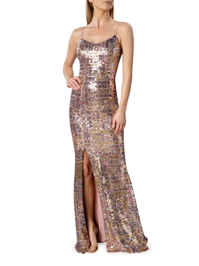 Shop Dress The Population Women's Giovanna Sequined Gown In Gold Multi