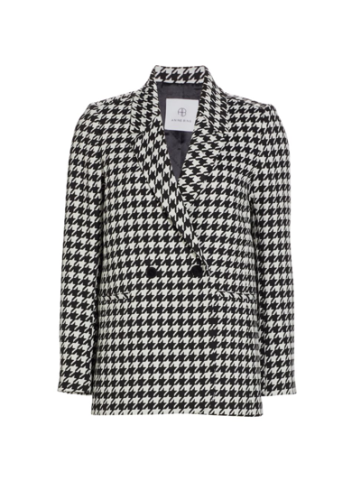 Shop Anine Bing Women's Madeleine Double-breasted Houndstooth Blazer In Black And White
