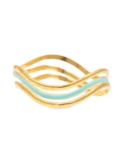 Shop Sylvia Toledano Women's Flow 22k Gold-plated & Enamel Three-piece Bracelet Set In Turquoise
