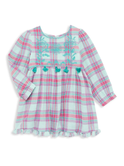 Shop Peek Little Girl's & Girl's Sunflower Embroidered Plaid Dress In Neutral