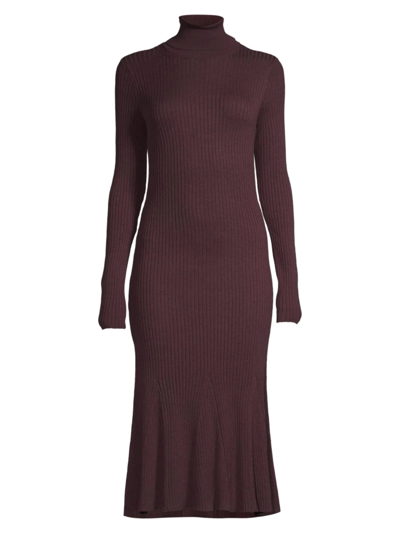Shop Donna Karan Women's Mock Turtleneck Rib-knit Midi-dress In Mulberry