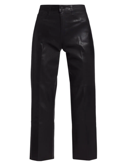 Shop L Agence Women's Wanda Coated High-rise Crop Wide-leg Jeans In Noir Coated