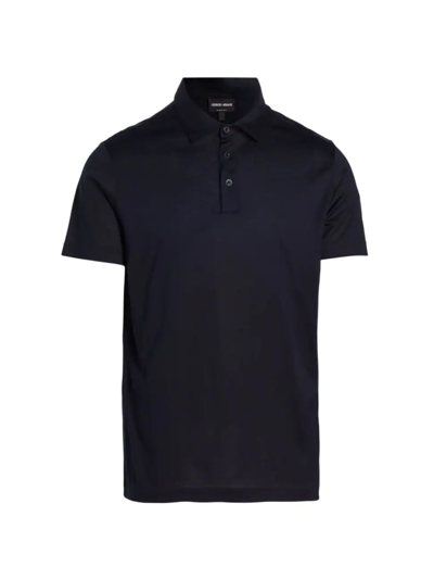 Shop Giorgio Armani Men's Solid Silk-cotton Polo Shirt In Navy