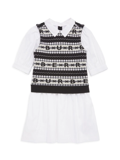 Shop Burberry Little Girl's & Girl's Fair Isle Knit Shirtdress In White
