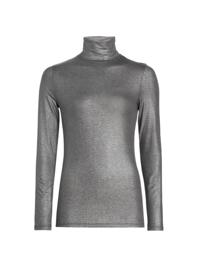 Shop Majestic Women's Soft Touch Metallic Turtleneck Top In Anthracite