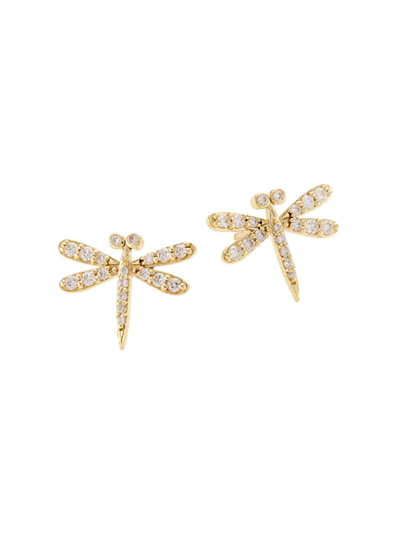 Shop Sydney Evan Women's 14k Yellow Gold & Diamond Dragonfly Stud Earrings