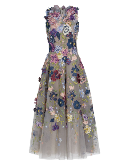 Shop Marchesa Women's Embroidered Floral Tulle Dress In Floral Multi