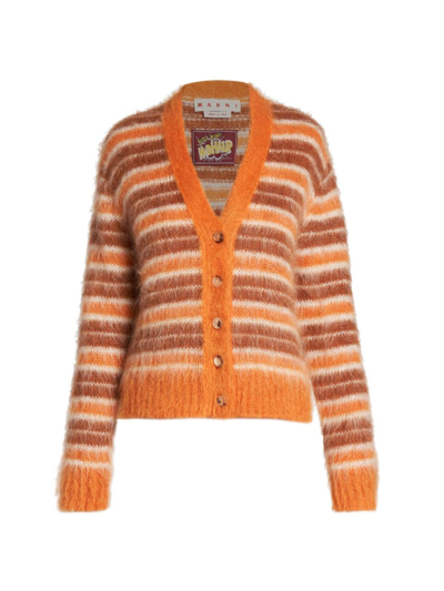 Shop Marni Women's Striped Mohair-blend Cardigan In Clay