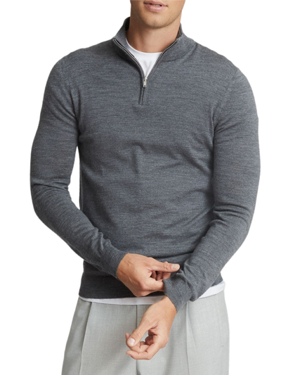 Shop Reiss Men's Blackhall Wool Half-zip Sweater In Black Hallmid Grey Melange
