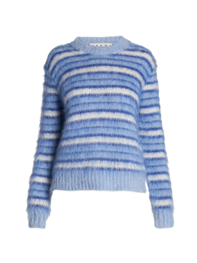Shop Marni Women's Striped Mohair-blend Sweater In Iris Blue