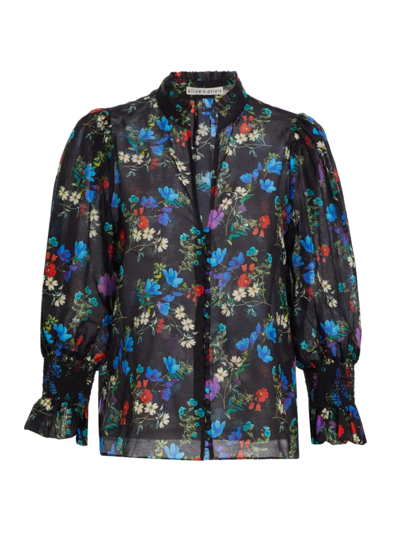 Shop Alice And Olivia Women's Ilan Floral Blouse In Beautiful Blooms Small Black