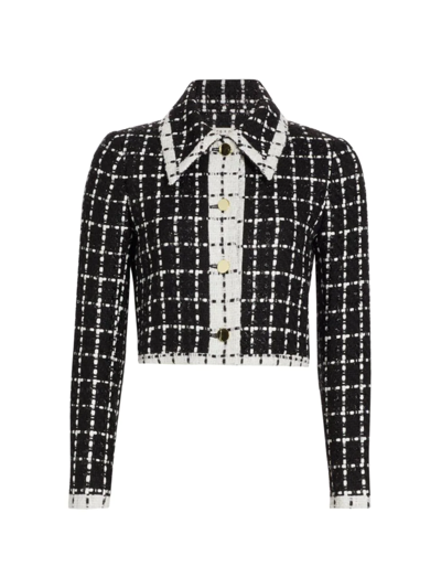 Shop Alice And Olivia Women's Renae Tweed Cropped Jacket In Black