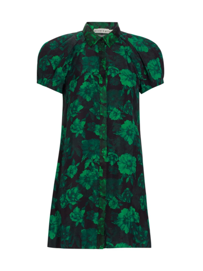 Shop Alice And Olivia Women's Jem Puff-sleeve Minidress In Dream Floral Emeralds