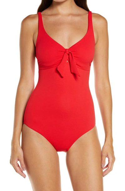 Shop Melissa Odabash Lisbon Knotted One-piece Swimsiut In Red Pique