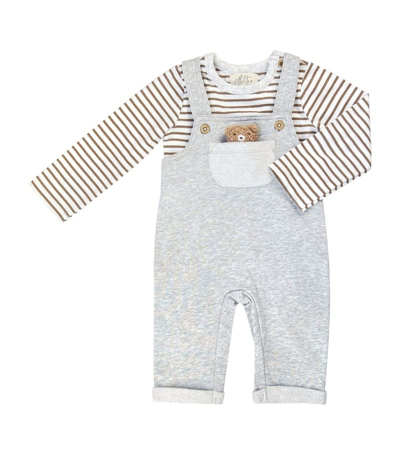 Shop Albetta Bear T-shirt, Dungarees And Toy Set (3-24 Months) In Grey