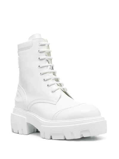 Shop Msgm Chunky-sole Leather Laced Boots In Weiss
