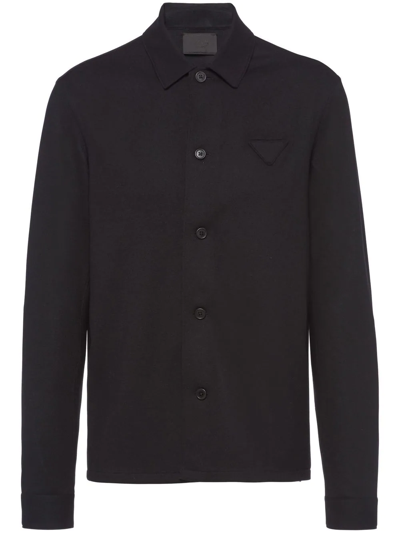 Shop Prada Triangle-logo Wool-blend Shirt In Black