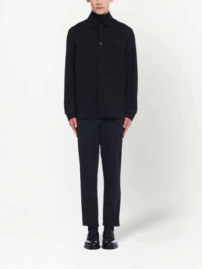 Shop Prada Triangle-logo Wool-blend Shirt In Black