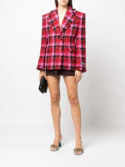 Shop Versace Oversize-houndstooth Single-breasted Blazer In Red