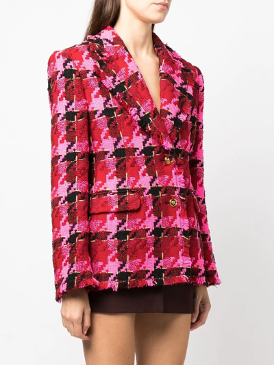 Shop Versace Oversize-houndstooth Single-breasted Blazer In Red