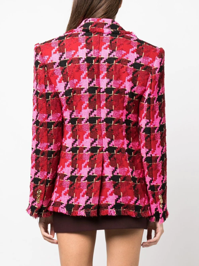 Shop Versace Oversize-houndstooth Single-breasted Blazer In Red