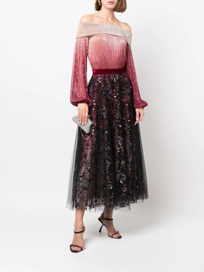 Shop Talbot Runhof Sequin-embellished Midi Skirt In Red