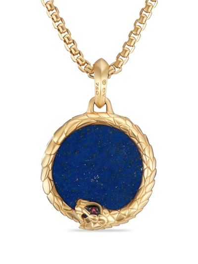 Shop David Yurman 18kt Yellow Gold Cairo Ouroboros Lapis Lazuli And Ruby Pendant