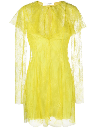 Shop Philosophy Di Lorenzo Serafini Semi-sheer Lace Mini Dress In Gelb