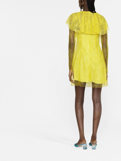 Shop Philosophy Di Lorenzo Serafini Semi-sheer Lace Mini Dress In Gelb