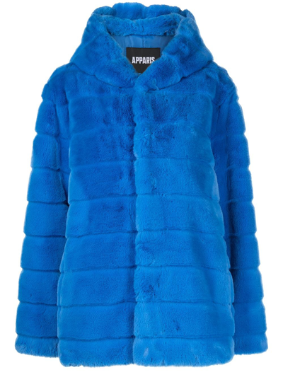 Shop Apparis Hooded Faux-fur Coat In Blue