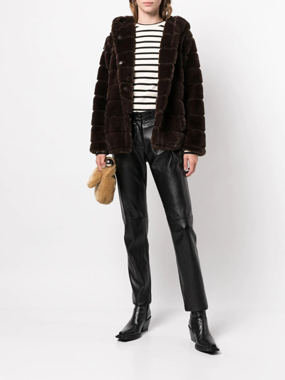 Shop Apparis Hooded Faux-fur Coat In Brown