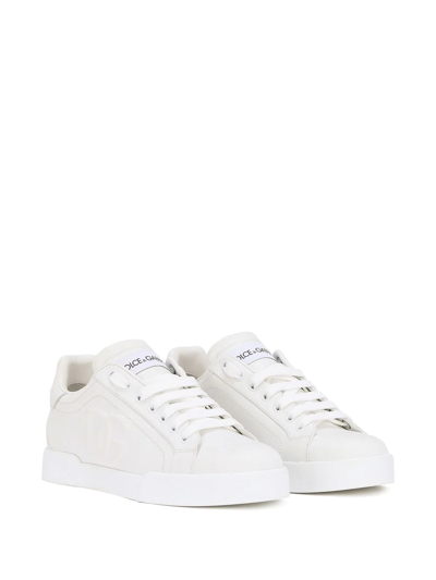 Shop Dolce & Gabbana Portofino Logo-embossed Leather Sneakers In White