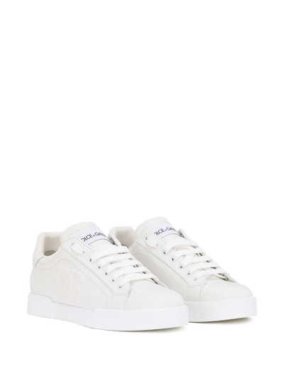 Dolce & Gabbana Women Portofino Low-top Leather Sneakers With Lateral Monogram In White