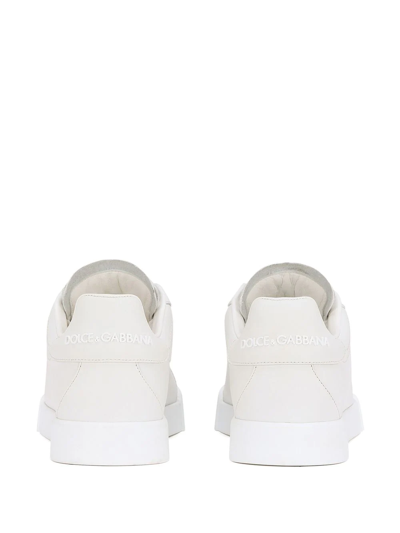 Dolce & Gabbana Women Portofino Low-top Leather Sneakers With Lateral Monogram In White