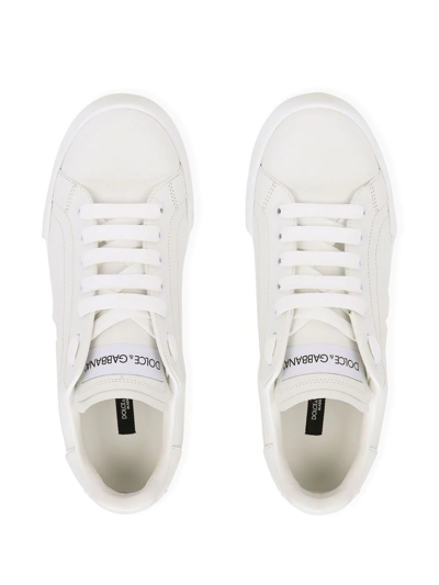 Shop Dolce & Gabbana Portofino Logo-embossed Leather Sneakers In White