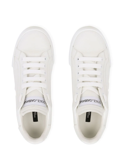 Dolce & Gabbana Women Portofino Low-top Leather Sneakers With Lateral Monogram In White