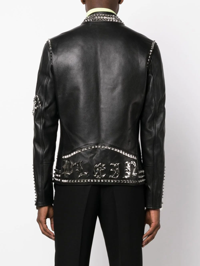 Philipp Plein Rockstud-embellished Leather Biker Jacket In Black