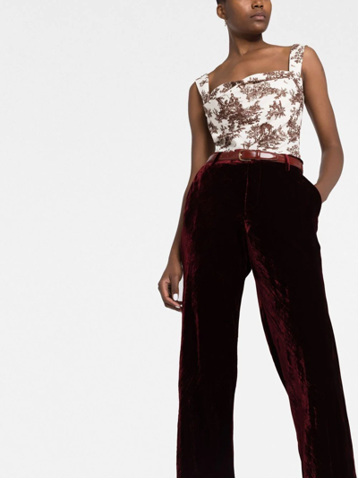Shop Etro High-waisted Velvet Trousers In Rot