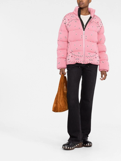 Shop Alanui Bandana Jacquard Puffer Jacket In Rosa