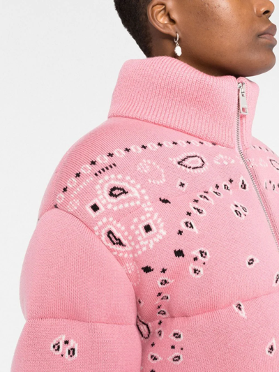 Shop Alanui Bandana Jacquard Puffer Jacket In Rosa