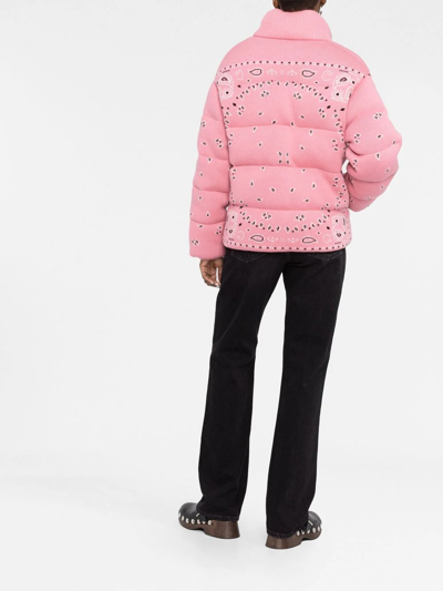 Shop Alanui Bandana Jacquard Puffer Jacket In Rosa